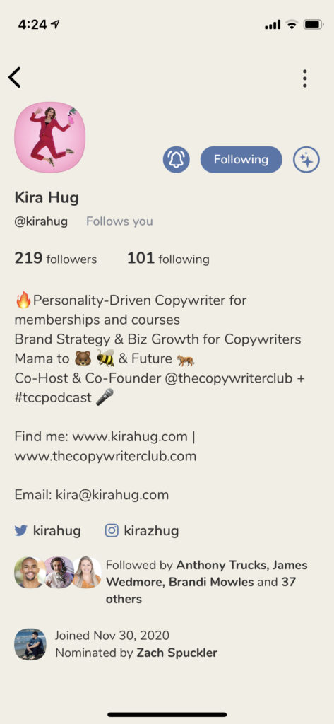 Kira Hug Bio Page